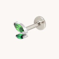 Green Double Marquise Titanium Piercing Stud in Platinum