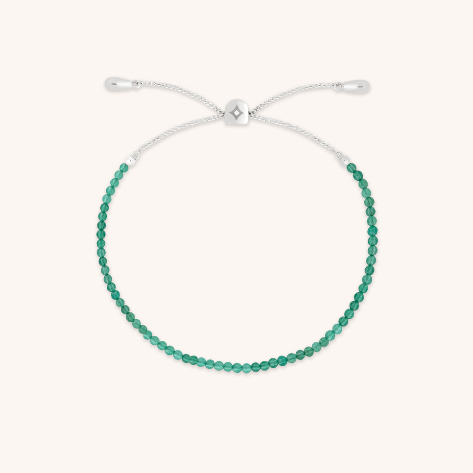 Green Agate Gemstone Bracelet in 9k White Gold