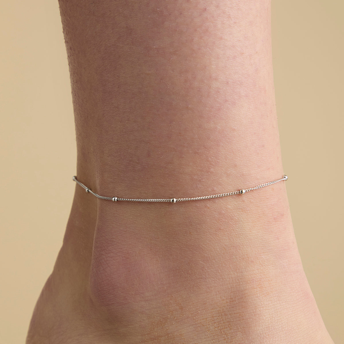 Essential Beaded Chain Anklet in Silver