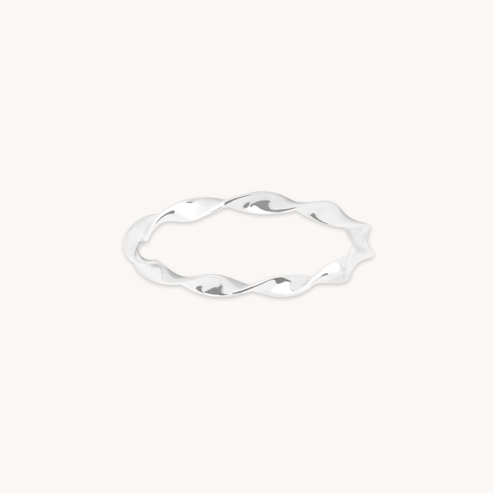 Twist Band Ring in Solid White Gold