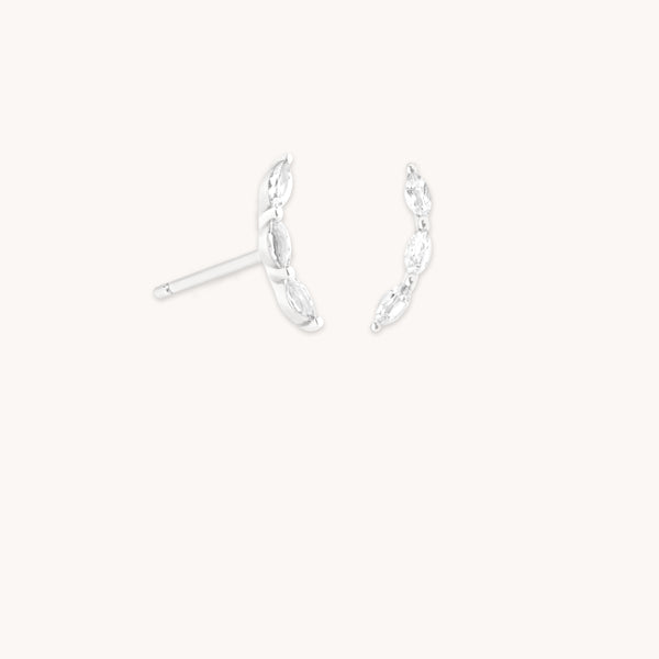 White Topaz Curved Studs in Solid White Gold