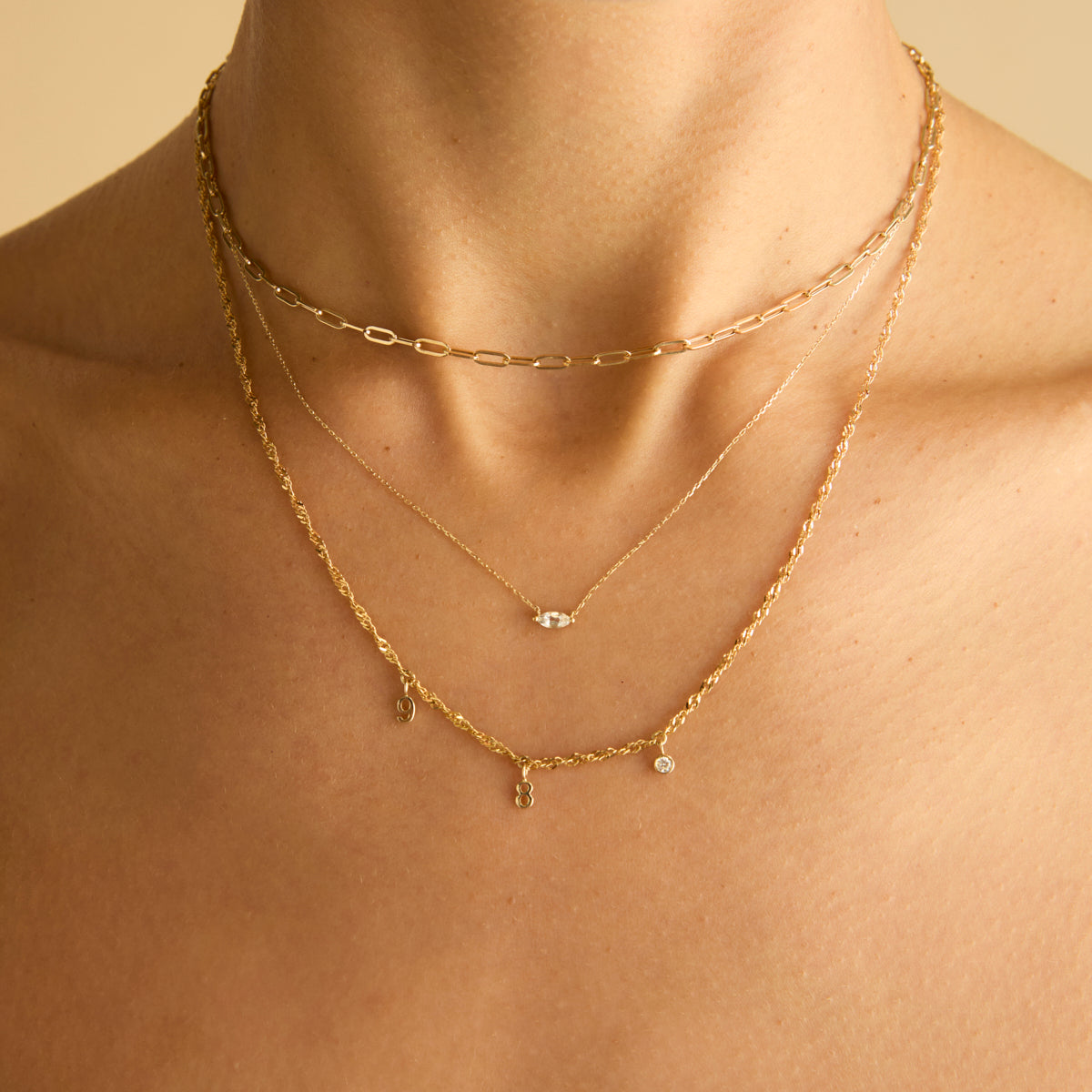 White Topaz Marquise Necklace in Solid Gold