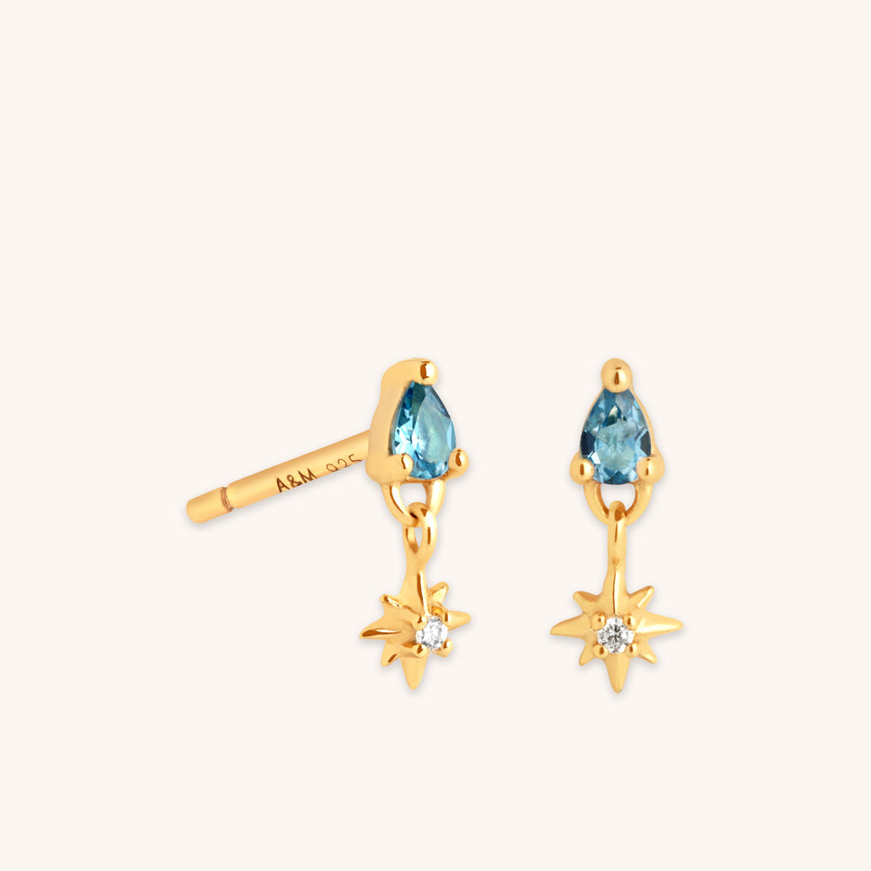 18k Gold Plated Jewellery - Blue Topaz Star Charm Studs in Gold - Stud Earrings - Astrid &amp; Miyu