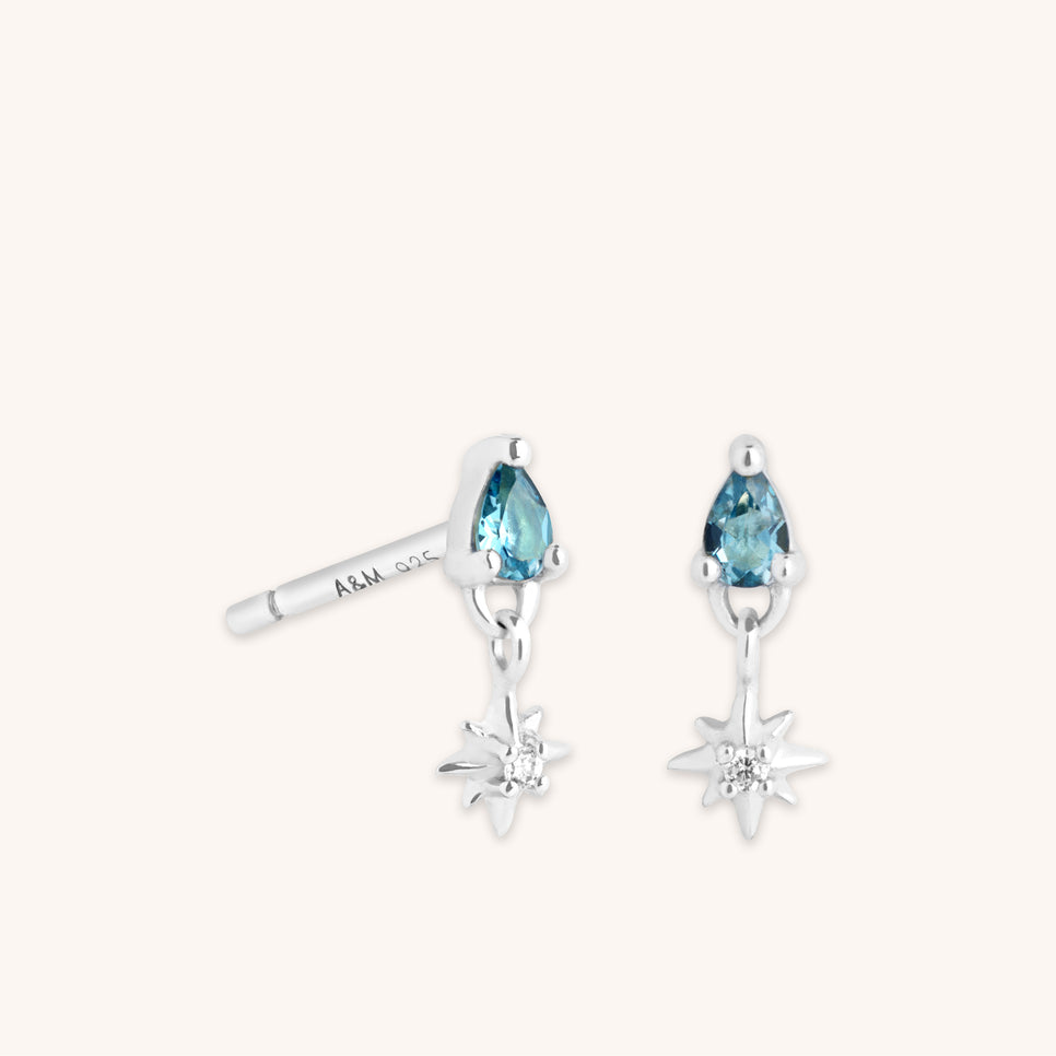 Earrings - Blue Topaz Star Charm Studs in Silver - Stud Earrings - Astrid &amp; Miyu