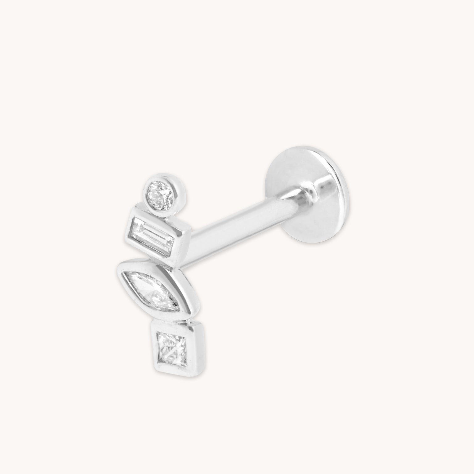 Diamond Bezel Cluster Piercing Stud in Solid White Gold