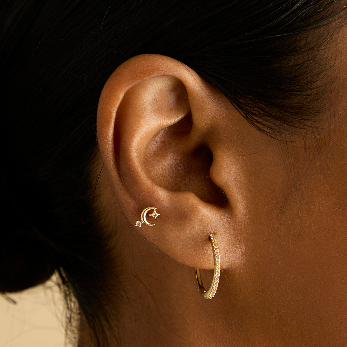 Celestial Moon Piercing Stud in Solid Gold