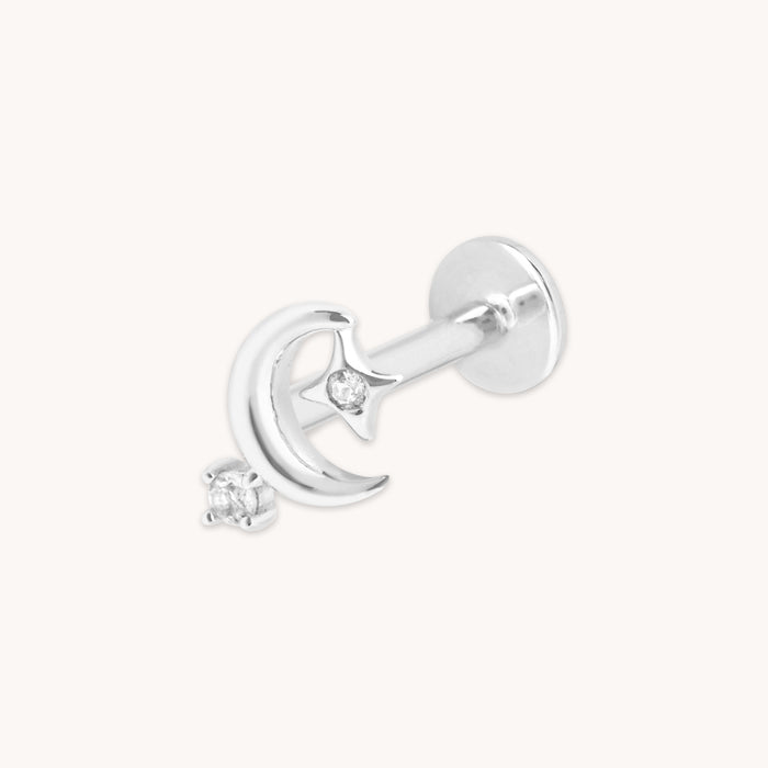 Celestial Moon Piercing Stud in Solid White Gold