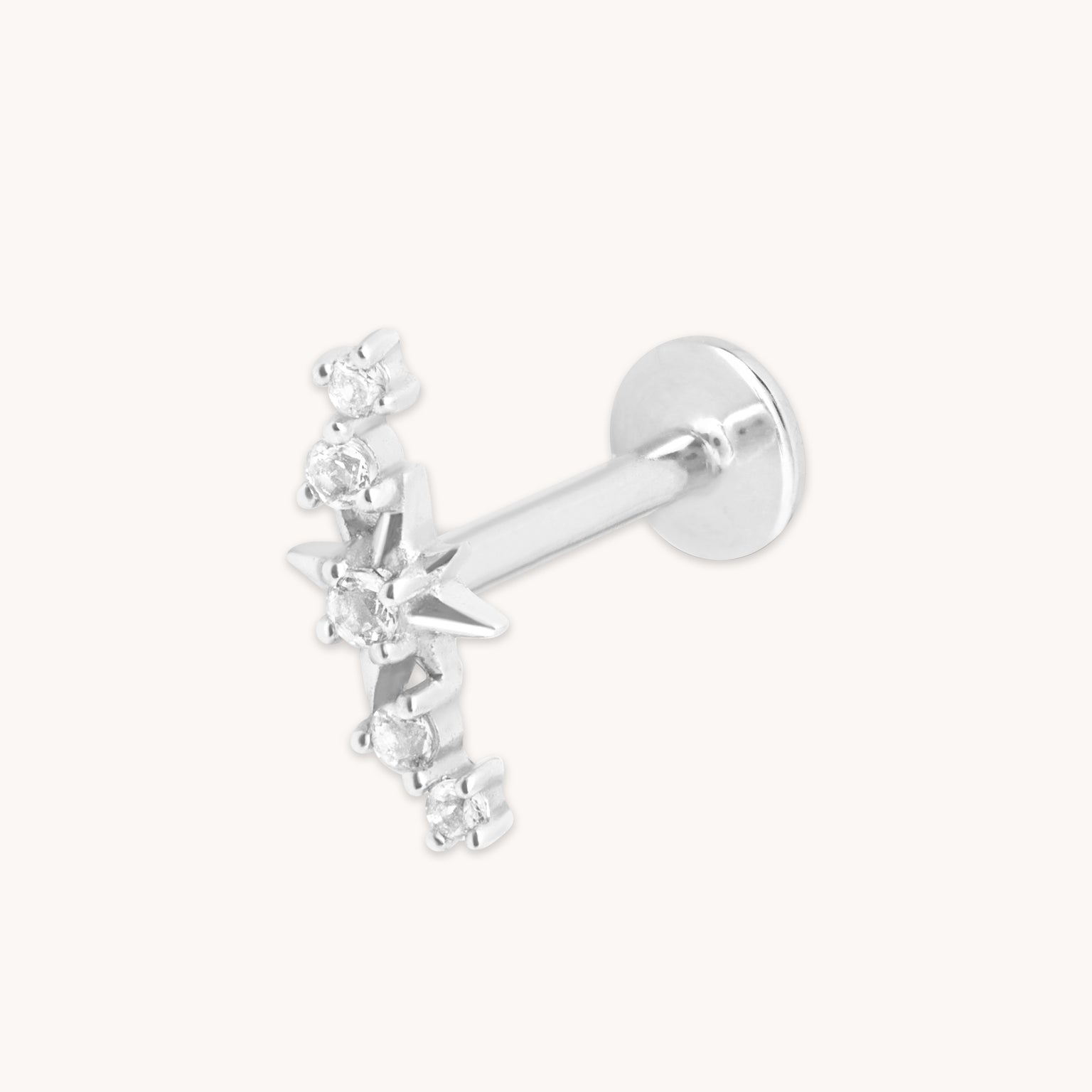 Star Curved Piercing Stud in Solid White Gold