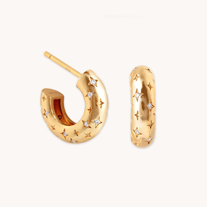 Cosmic Dome Small Hoops in Brushed Gold