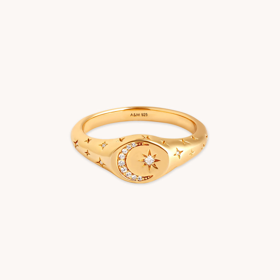 18k Gold Plated Jewellery - Cosmic Signet Ring in Gold - Rings - Astrid &amp; Miyu