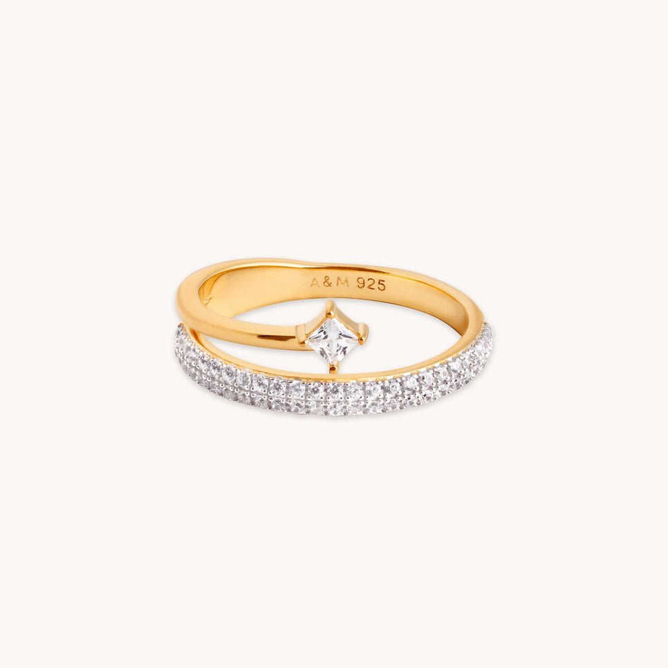 18k Gold Plated Jewellery - Pavé Crystal Illusion Ring in Gold - Rings - Astrid &amp; Miyu