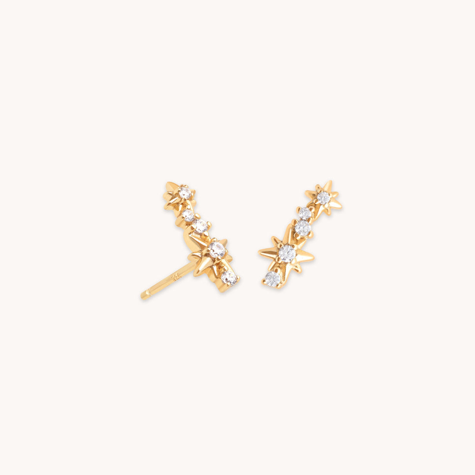 18k Gold Plated Jewellery - Cosmic Crystal Climber Stud Earrings in Gold - Stud Earrings - Astrid &amp; Miyu