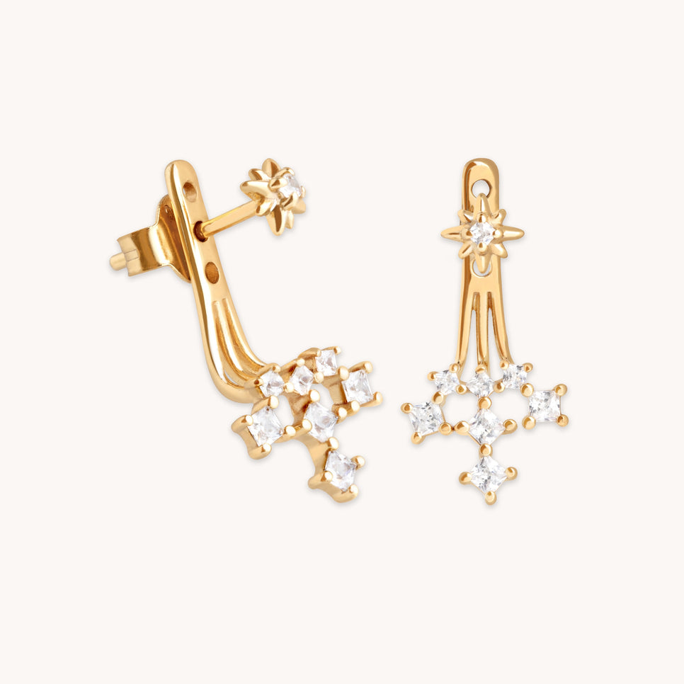 18k Gold Plated Jewellery - Cosmic Star Crystal Ear Jacket in Gold - Stud Earrings - Astrid &amp; Miyu