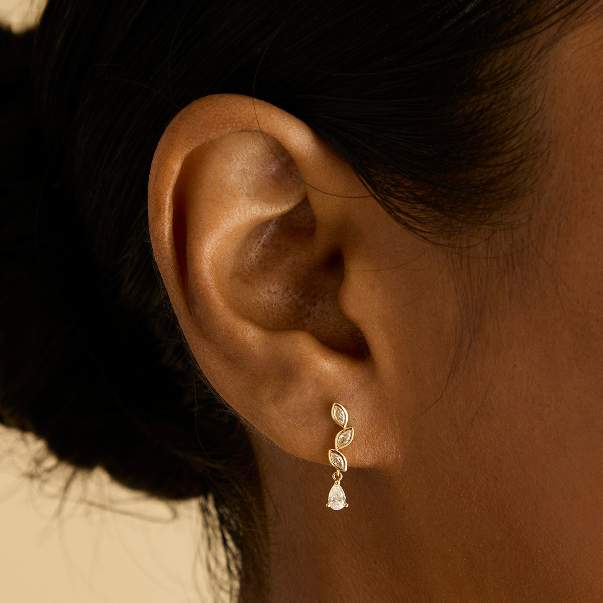 Diamond Marquise Drop Studs in Solid Gold