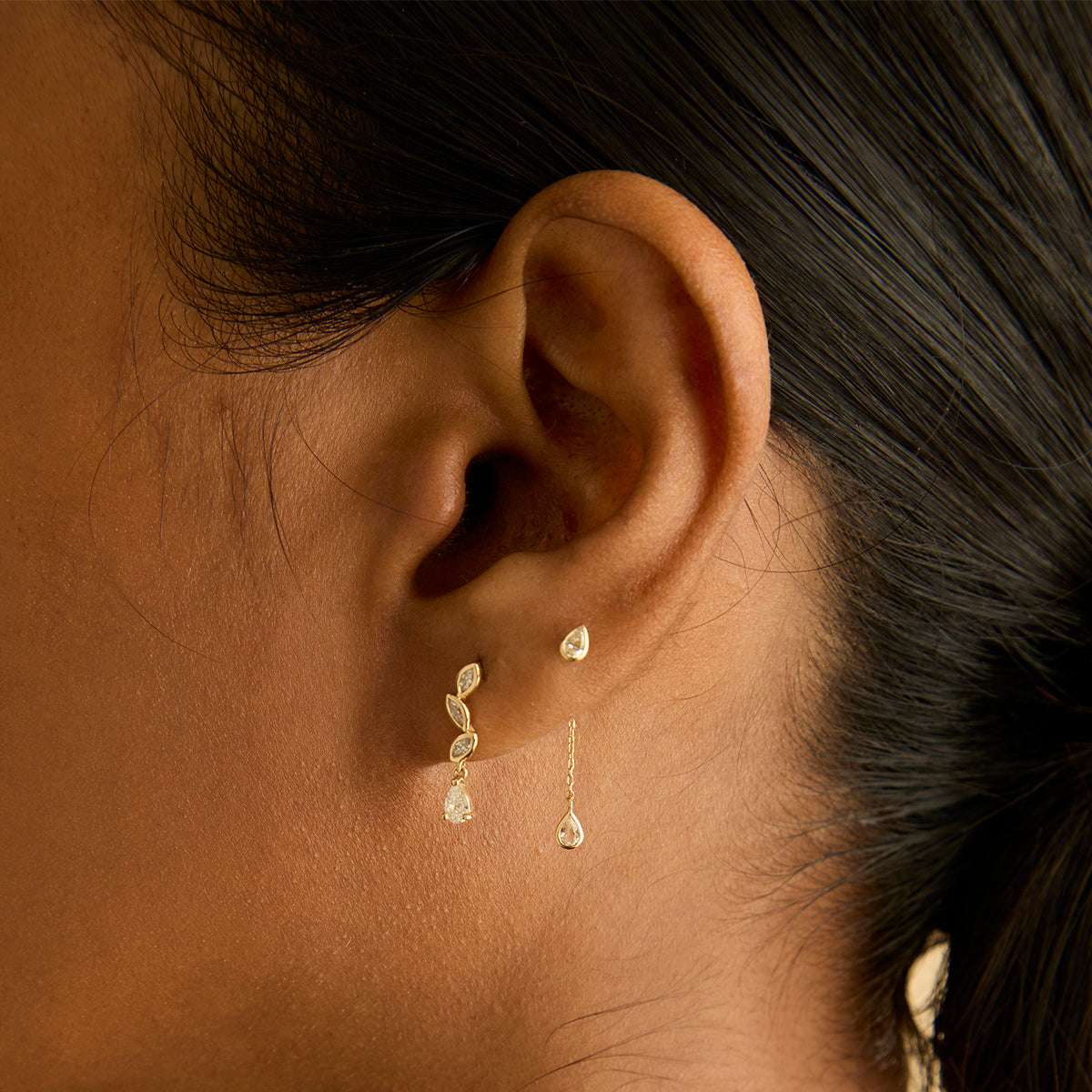 Diamond Marquise Drop Studs in Solid Gold