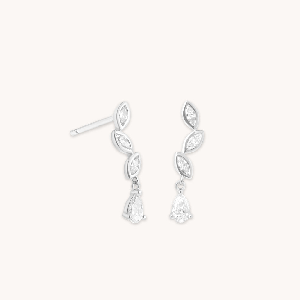 Diamond Marquise Drop Studs in Solid White Gold