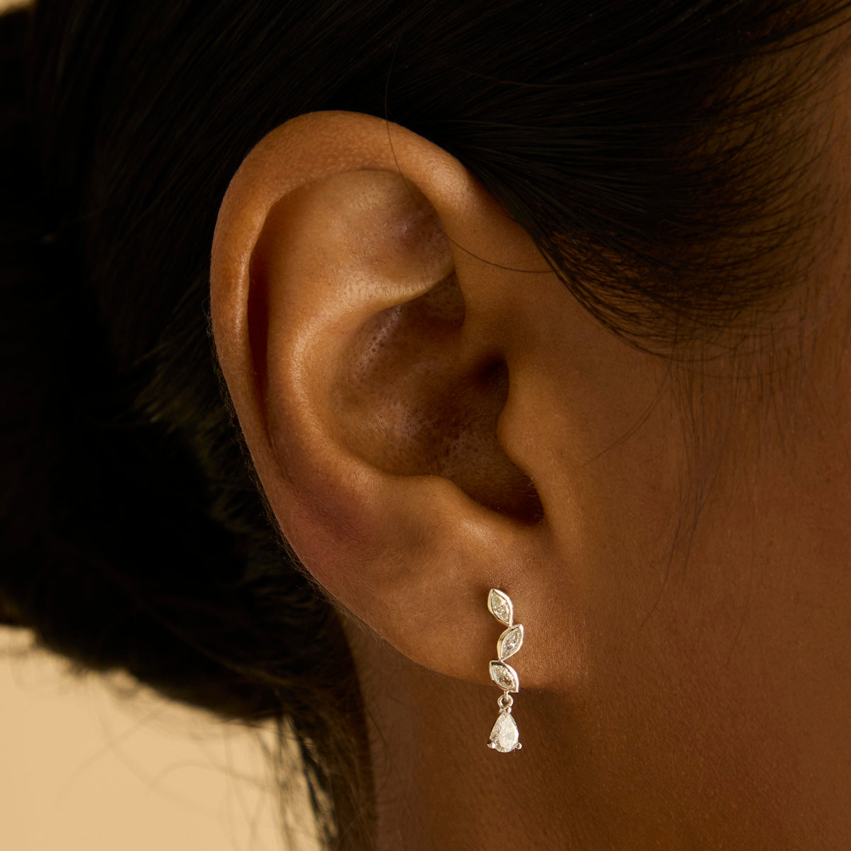 Diamond Marquise Drop Studs in Solid White Gold