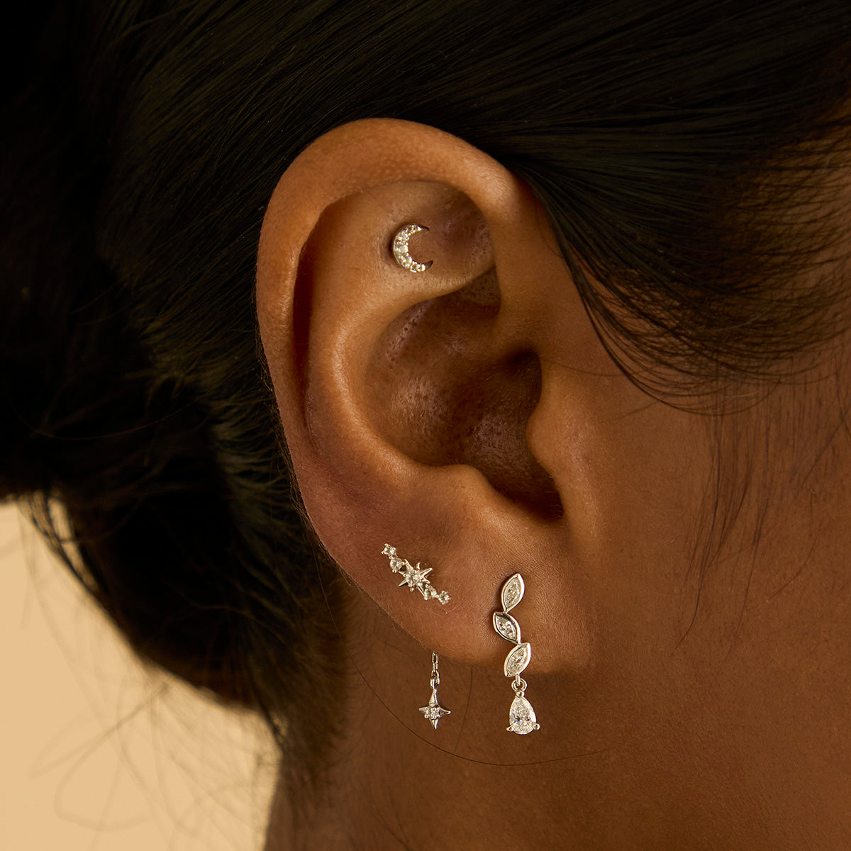 Diamond Marquise Drop Studs in Solid White Gold