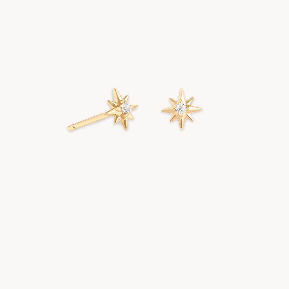 White Topaz Star Studs in Solid Gold