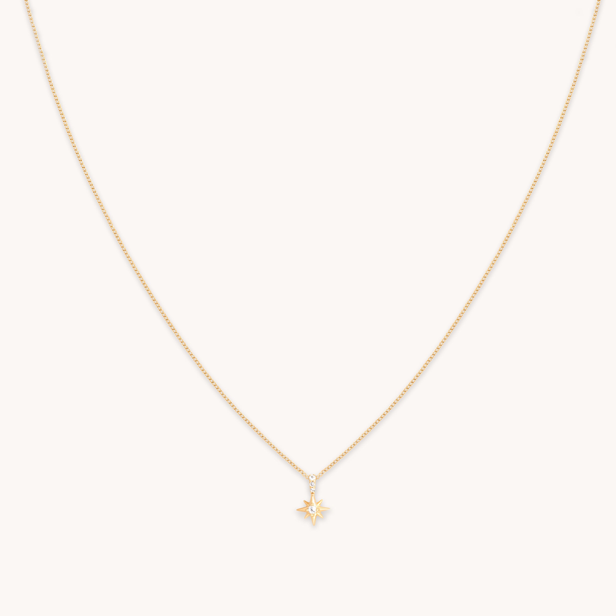 White Topaz Star Pendant Necklace in Solid Gold