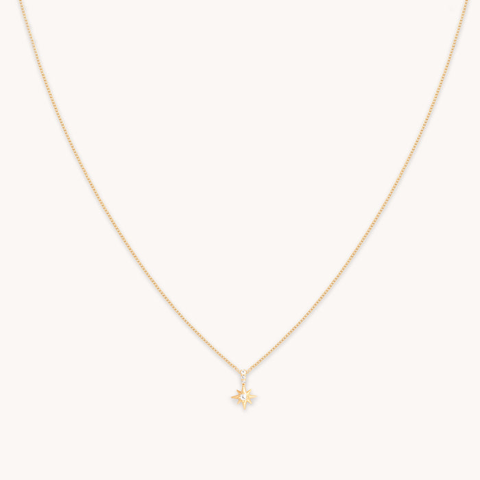 White Topaz Star Pendant Necklace in Solid Gold