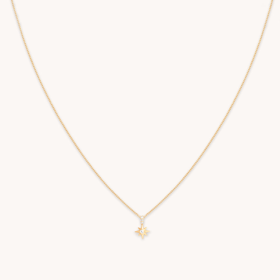 White Topaz Star Pendant Necklace in Solid Gold