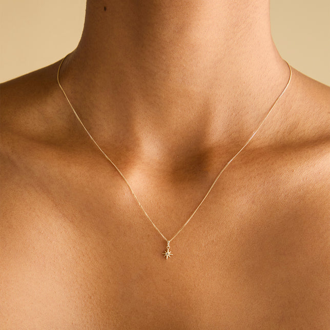 White Topaz Star Pendant Necklace in Solid Gold