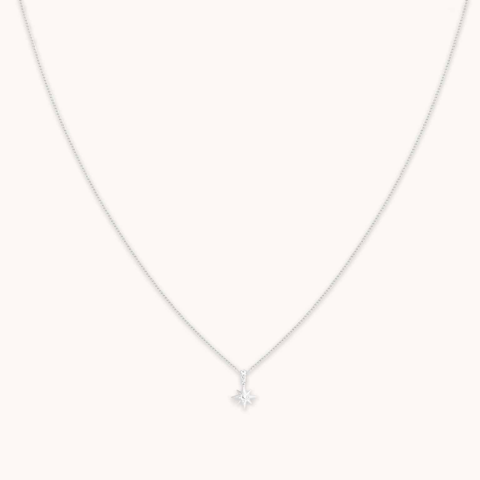 White Topaz Star Pendant Necklace in Solid White Gold