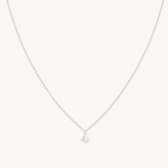 White Topaz Star Pendant Necklace in Solid White Gold