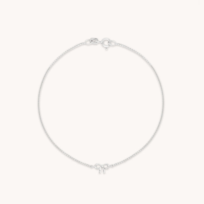 Bow Charm Bracelet in Solid White Gold