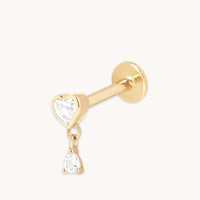 Heart White Topaz Piercing Stud in Solid Gold