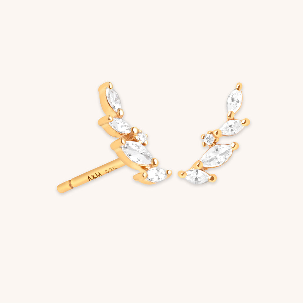 18k Gold Plated Jewellery - Navette Crystal Climber Studs in Gold - Stud Earrings - Astrid &amp; Miyu