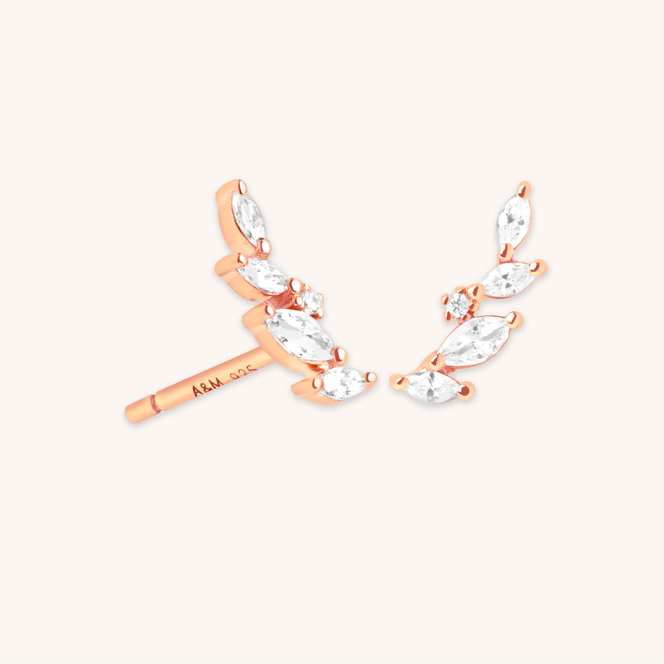 18k Rose Gold Plated Jewellery - Navette Crystal Climber Studs in Rose Gold - Stud Earrings - Astrid &amp; Miyu