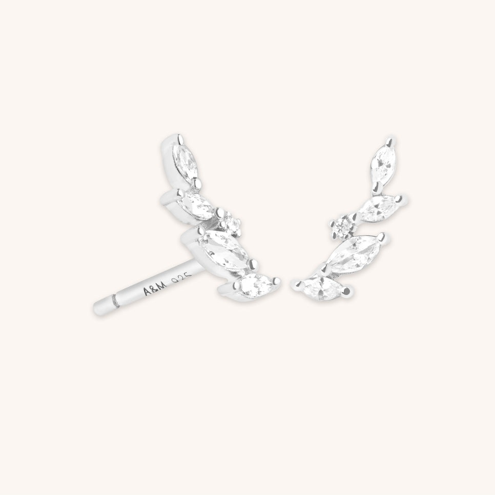 Climber Earrings - Navette Crystal Climber Studs in Silver - Stud Earrings - Astrid &amp; Miyu