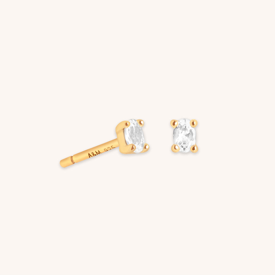 18k Gold Plated Jewellery - Oval Crystal Stud Earrings in Gold - Stud Earrings - Astrid &amp; Miyu