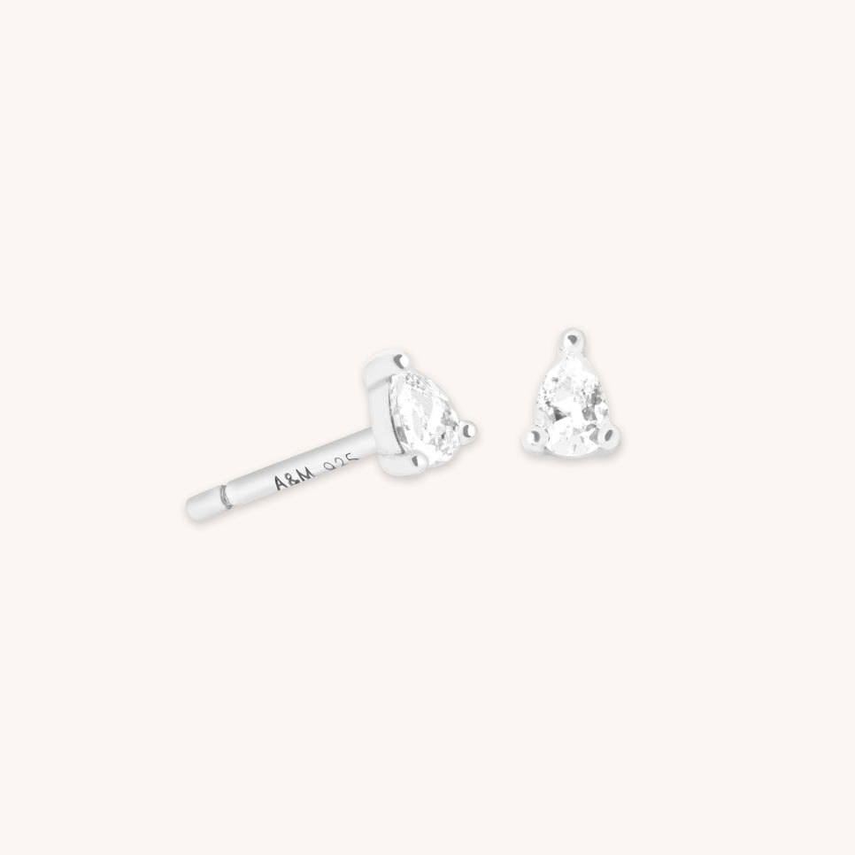 Earrings - Pear Crystal Stud Earrings in Silver - Stud Earrings - Astrid &amp; Miyu