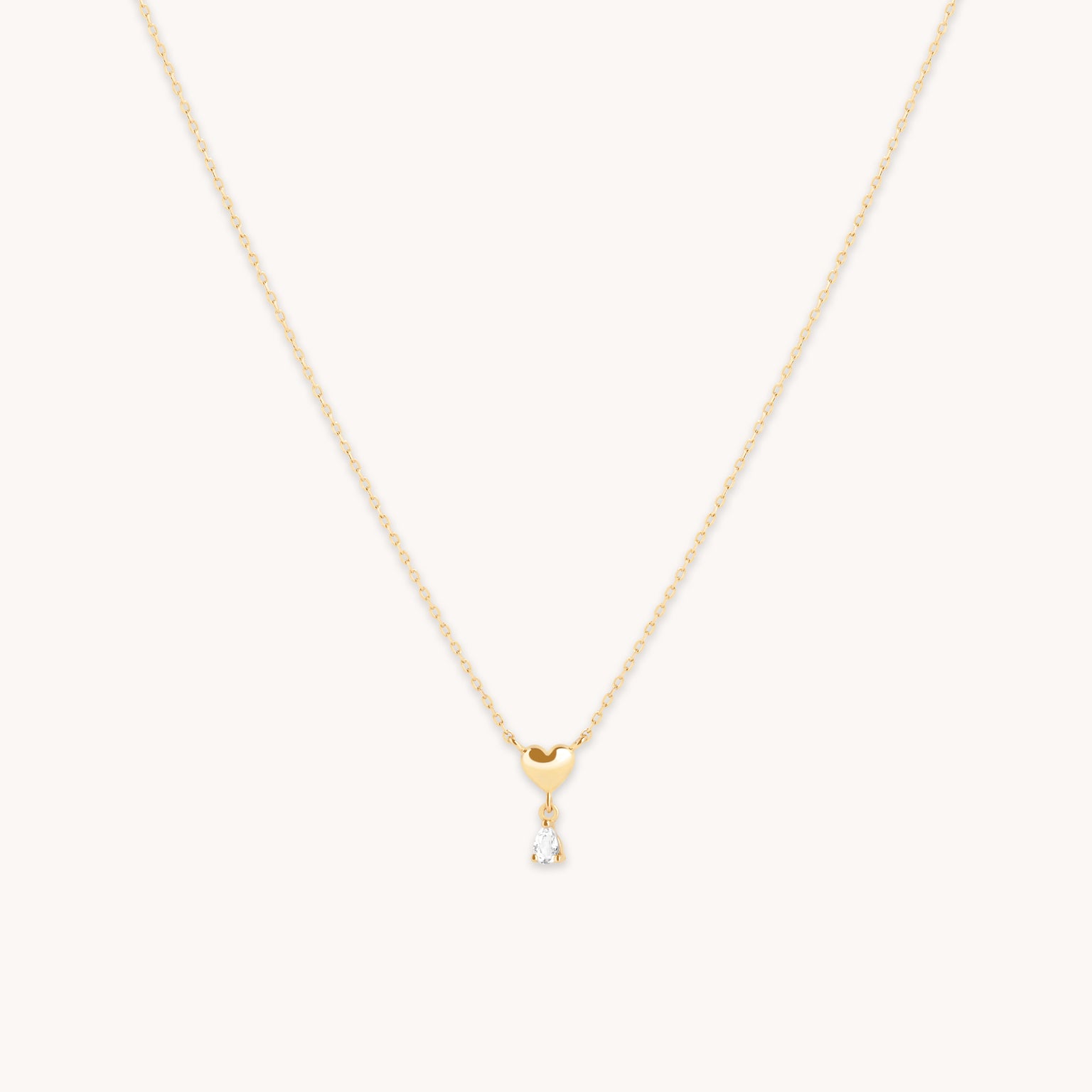 White Topaz Heart Pendant Necklace in Solid Gold