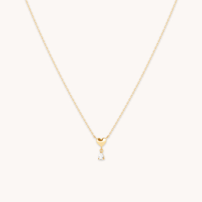 White Topaz Heart Pendant Necklace in Solid Gold