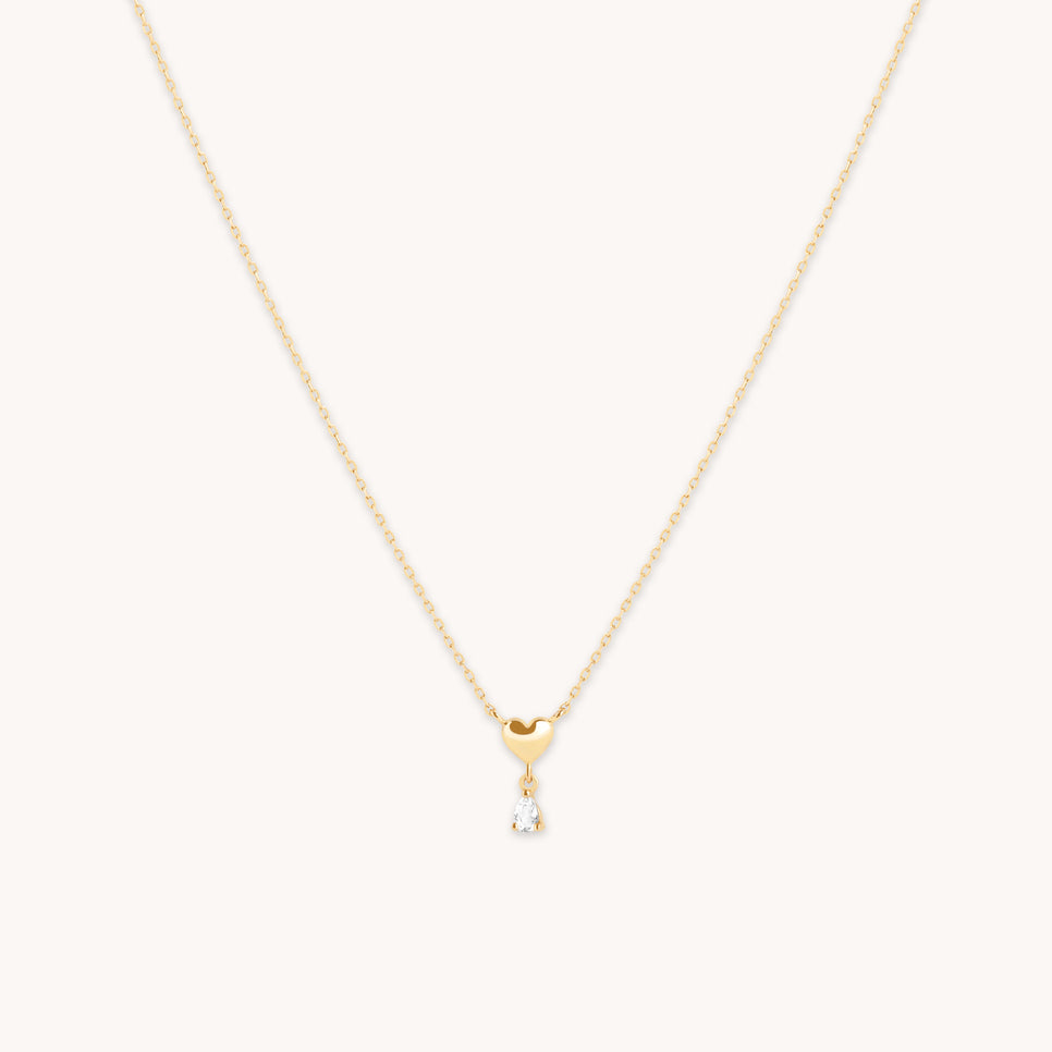 Gold Necklaces - White Topaz Heart Pendant Necklace in Solid Gold - Pendant Necklaces - Astrid &amp; Miyu