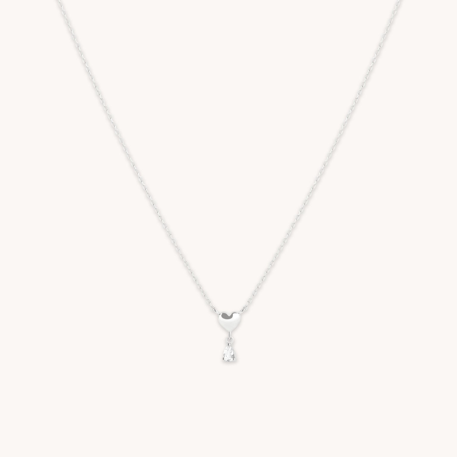 White Topaz Heart Pendant Necklace in Solid White Gold