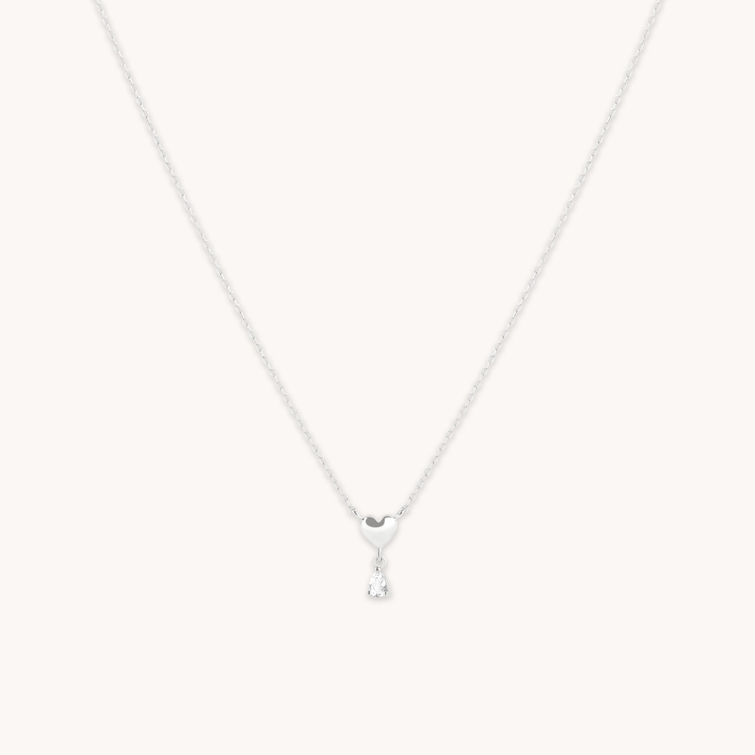 White Topaz Heart Pendant Necklace in Solid White Gold