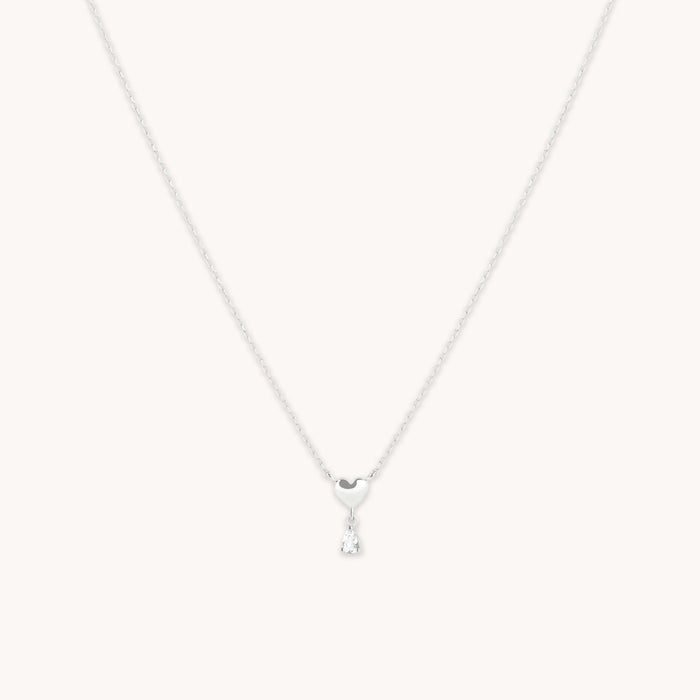 White Topaz Heart Pendant Necklace in Solid White Gold