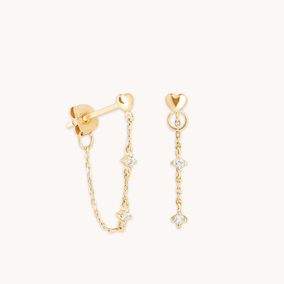 Earrings - Heart Topaz Chain Studs in Solid Gold - Stud Earrings - Astrid &amp; Miyu