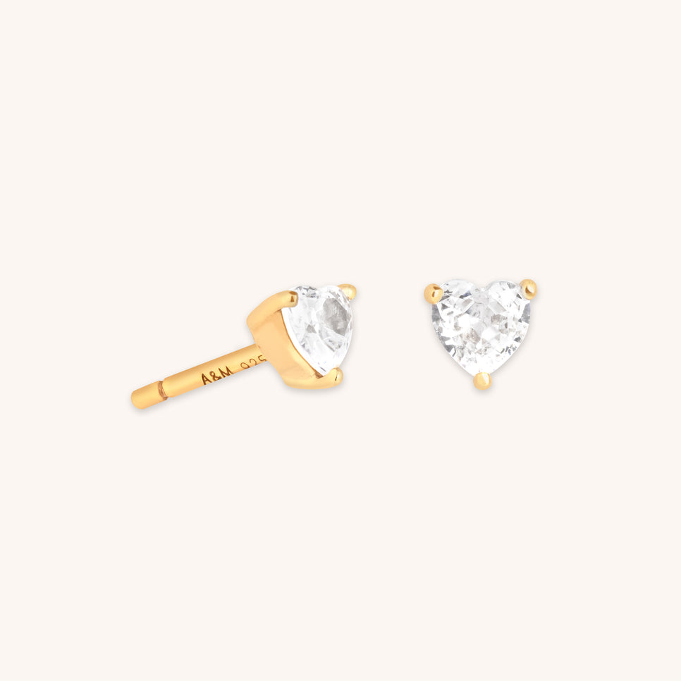 18k Gold Plated Jewellery - Heart Crystal Studs in Gold - Stud Earrings - Astrid &amp; Miyu