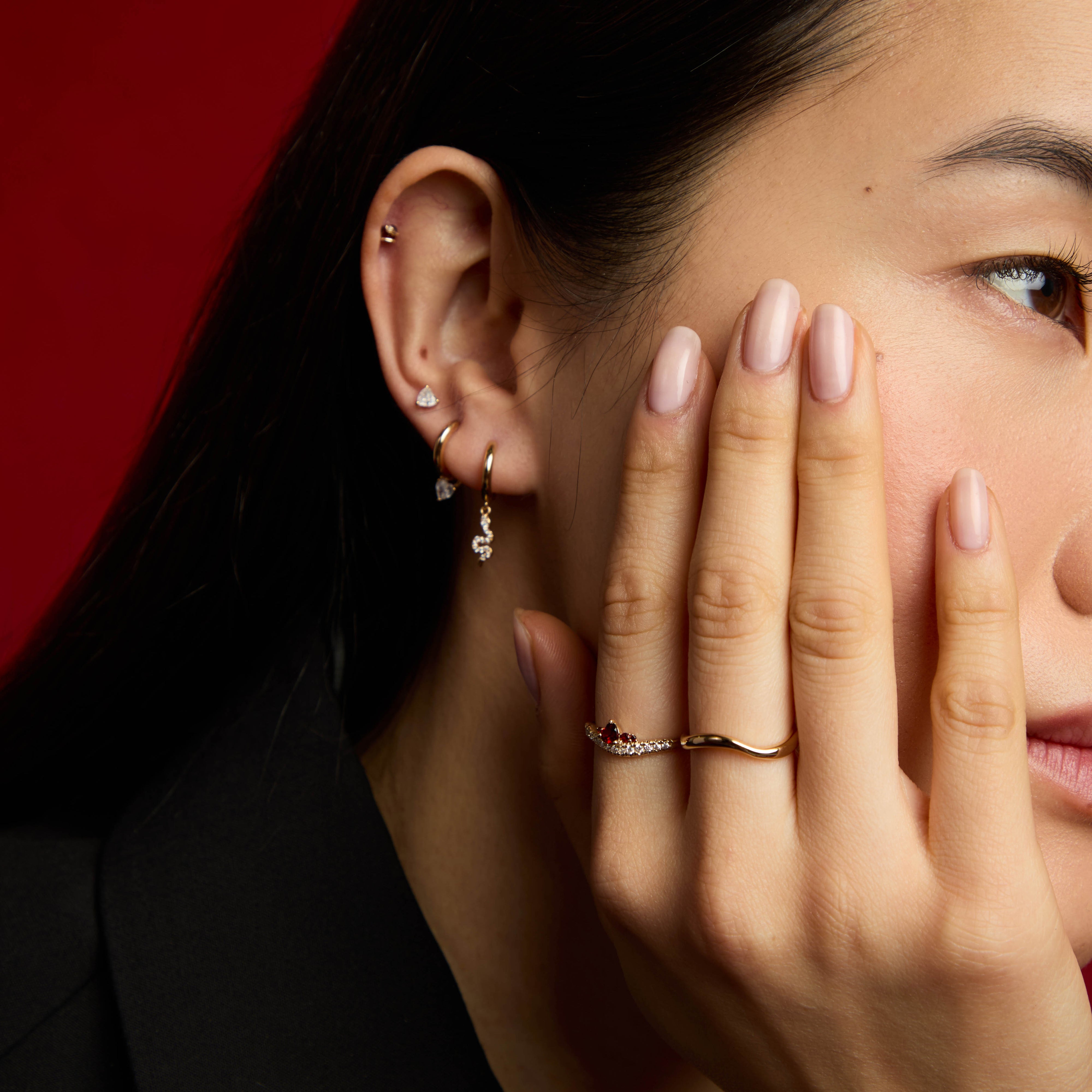 Heart Crystal Studs in Gold