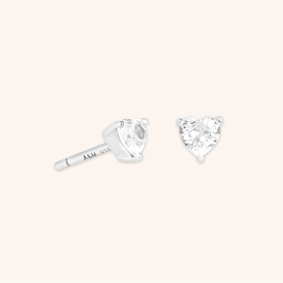 Earrings - Heart Crystal Studs in Silver - Stud Earrings - Astrid &amp; Miyu