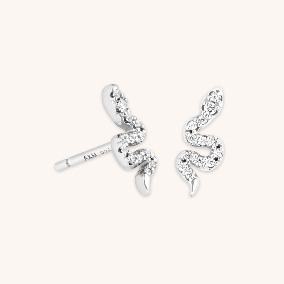 Earrings - Snake Crystal Studs in Silver - Stud Earrings - Astrid &amp; Miyu