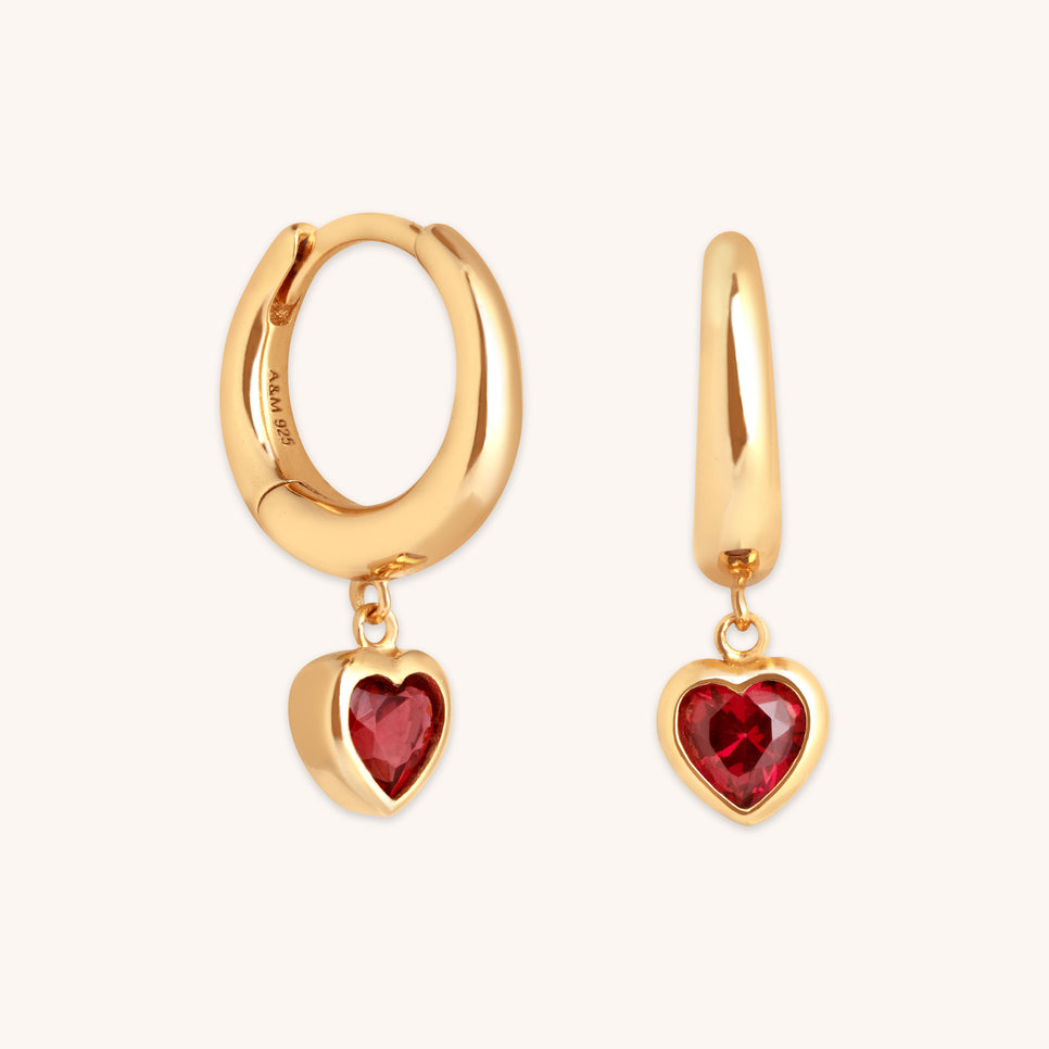 Red Heart Charm Huggies in Gold