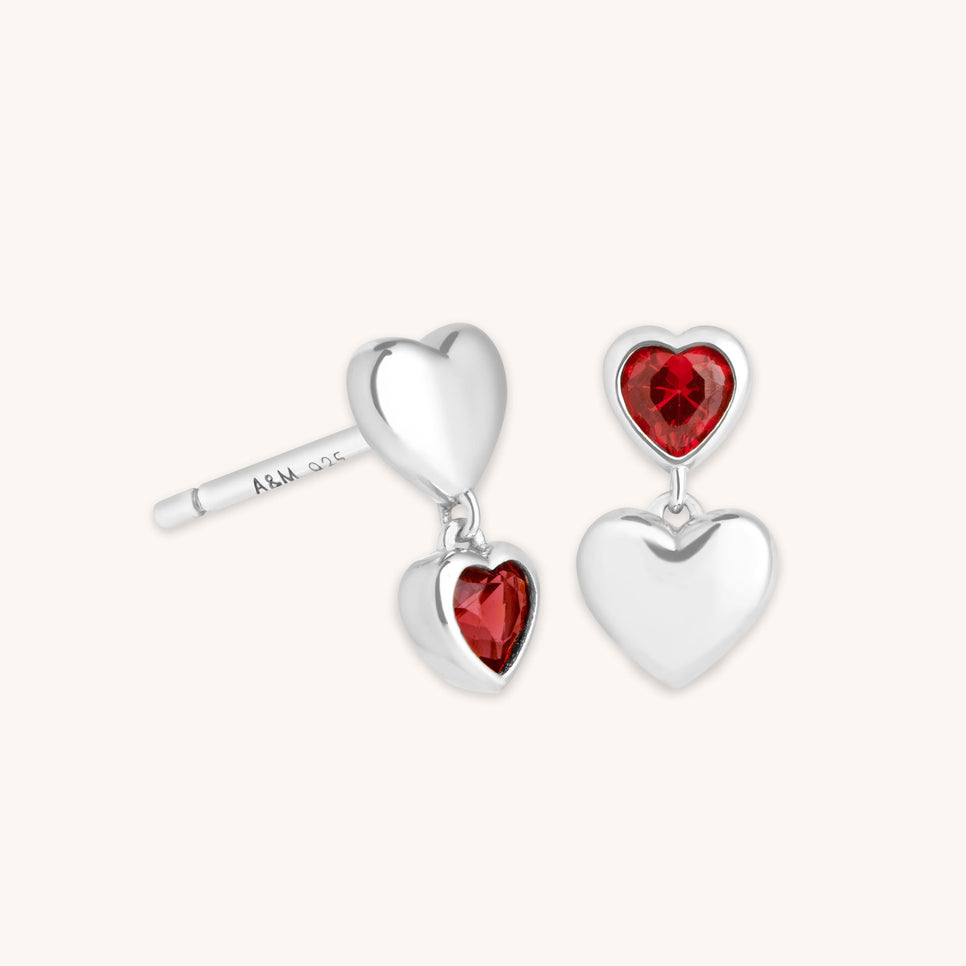 Earrings - Red Heart Drop Studs in Silver - Stud Earrings - Astrid &amp; Miyu