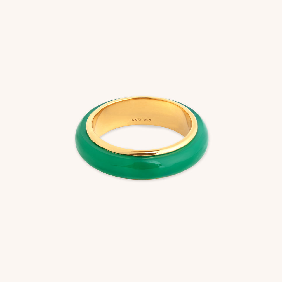 Green Agate Carved Stone Ring in Gold